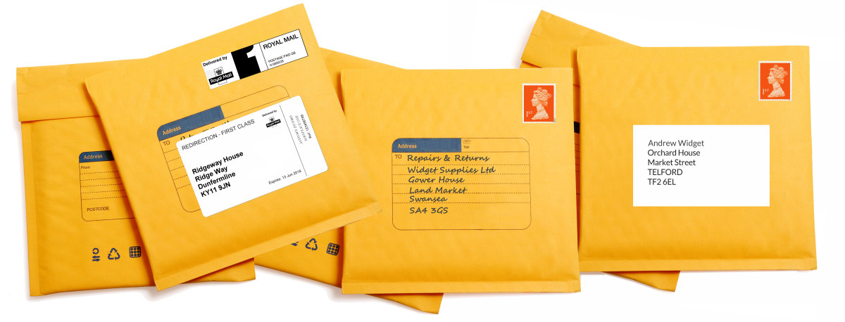Envelopes with Business and Private UK virtual address examples